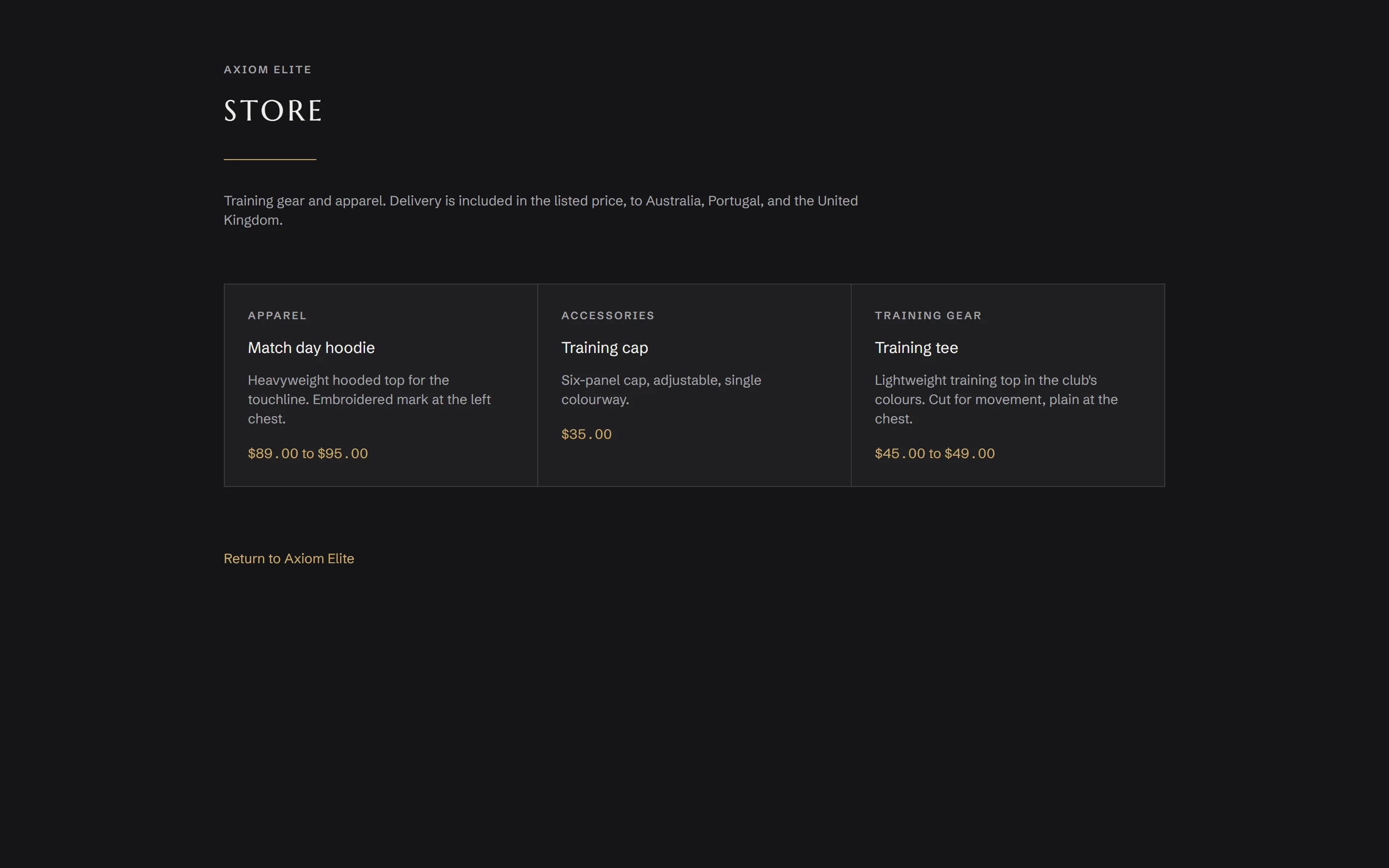 Axiom Elite club store