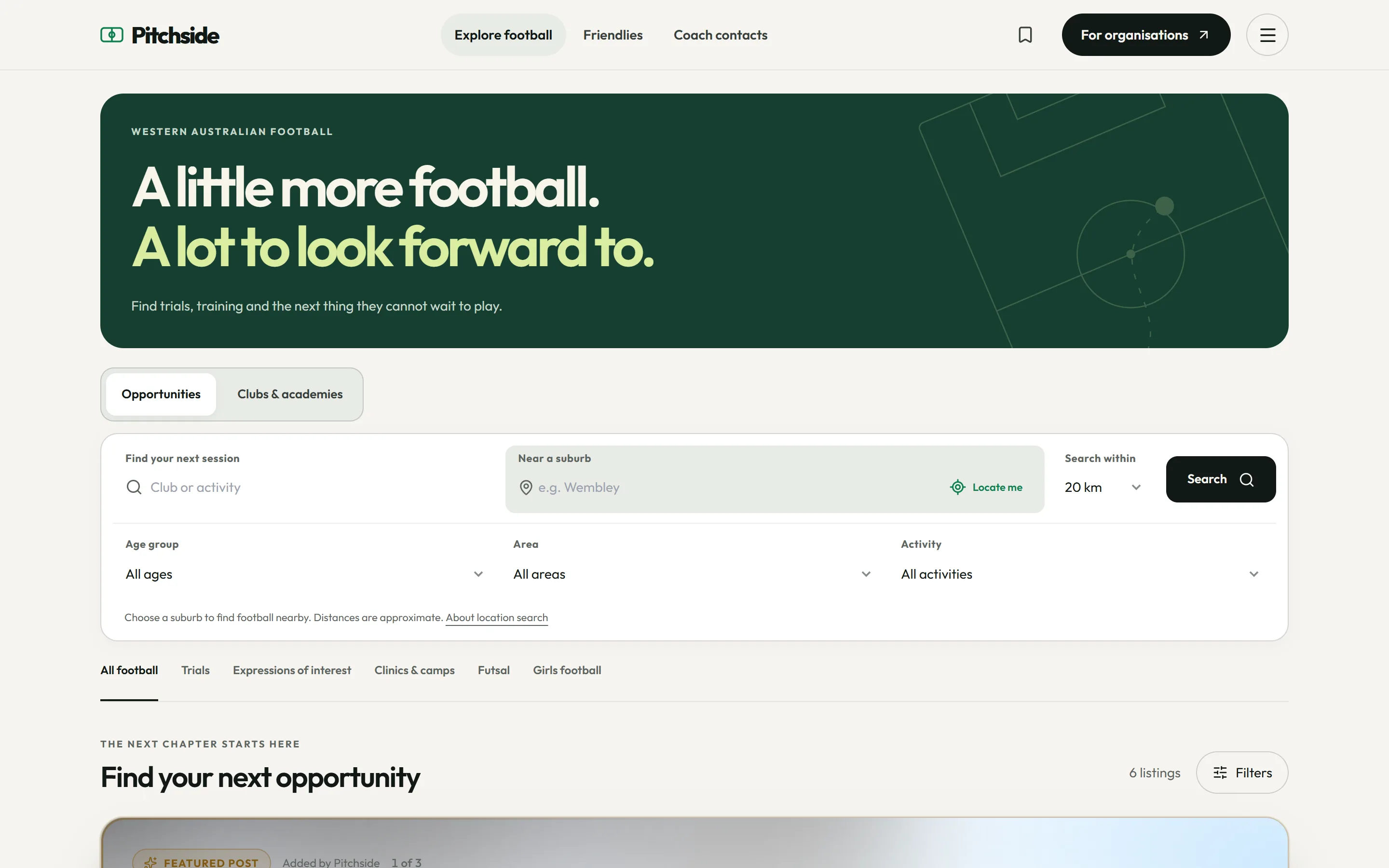 Pitchside opportunity search