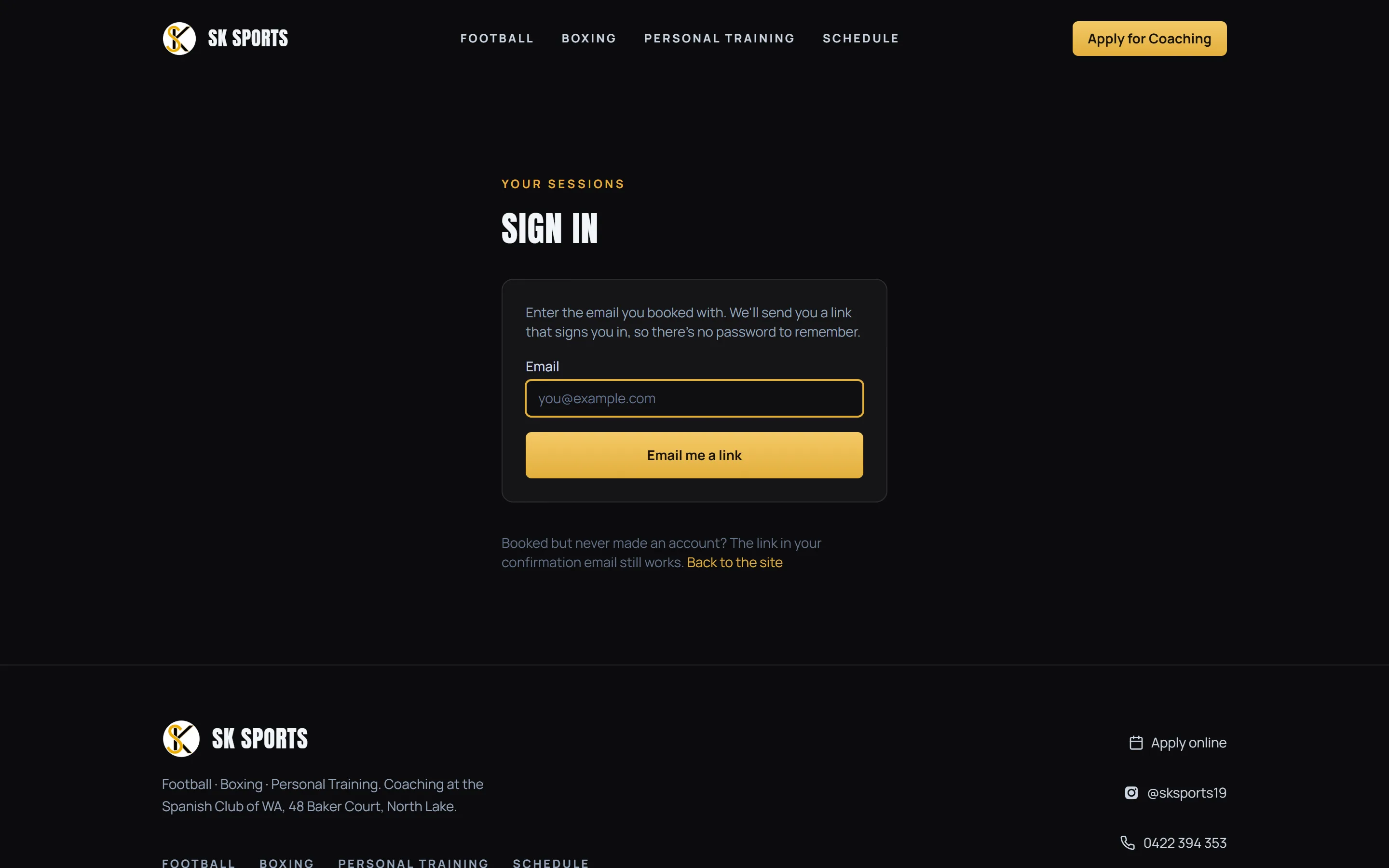 SK Sports customer sign-in