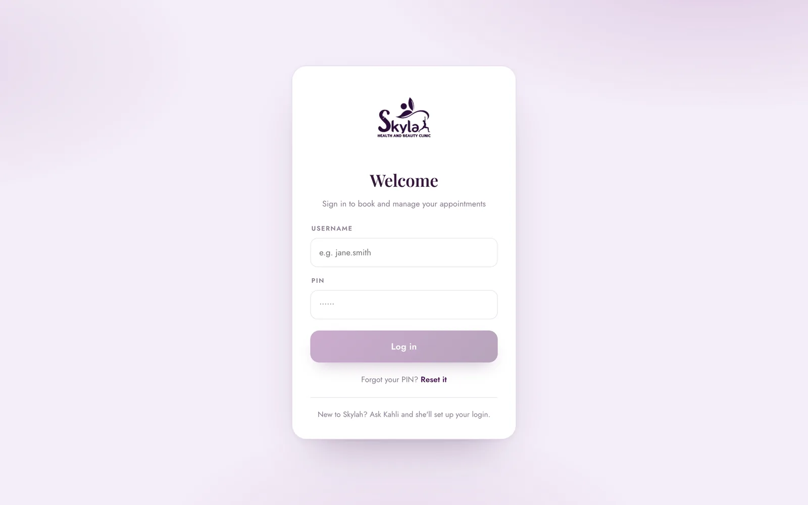 Skylah sign-in screen