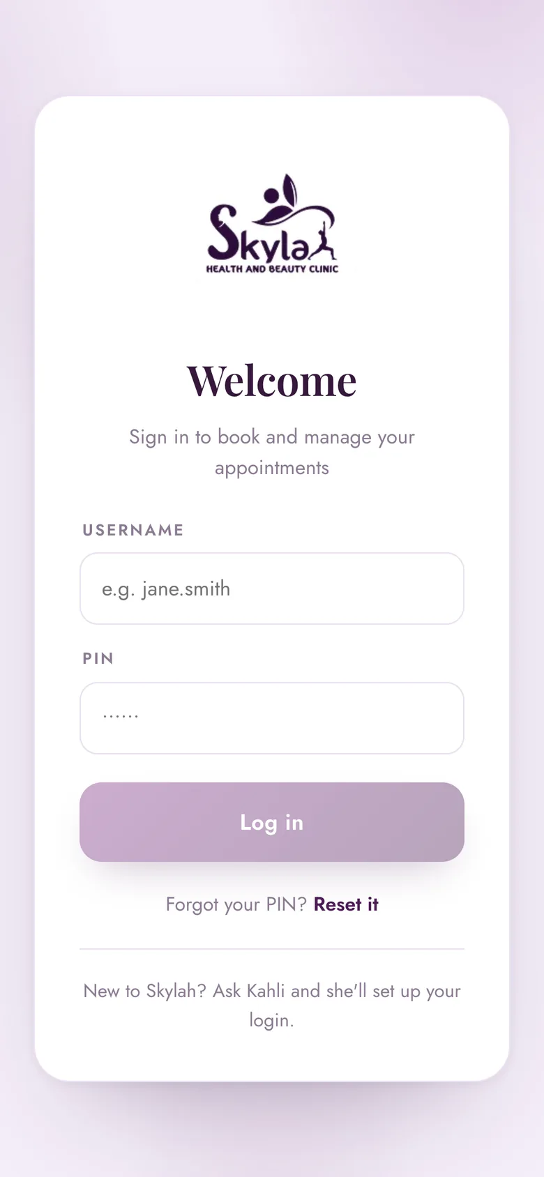 Skylah sign-in on a phone